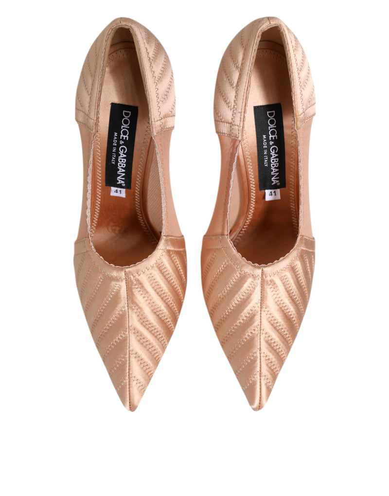 Décolleté con tacco a stiletto in raso e rete color cipria nude Dolce & Gabbana