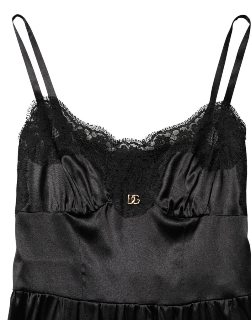 Dolce & Gabbana Black Silk Blend Lace Trim Sleeveless Mini Dress