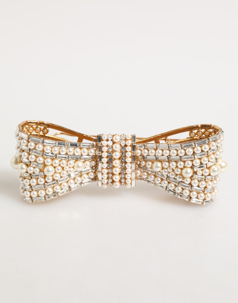 Broche dourado de latão com cristal de vidro e pérolas artificiais Dolce & Gabbana