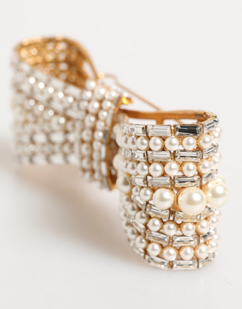 Broche dourado de latão com cristal de vidro e pérolas artificiais Dolce & Gabbana