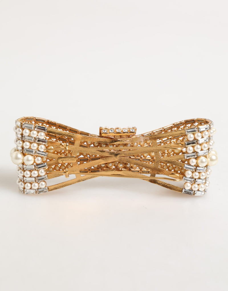 Broche dourado de latão com cristal de vidro e pérolas artificiais Dolce & Gabbana