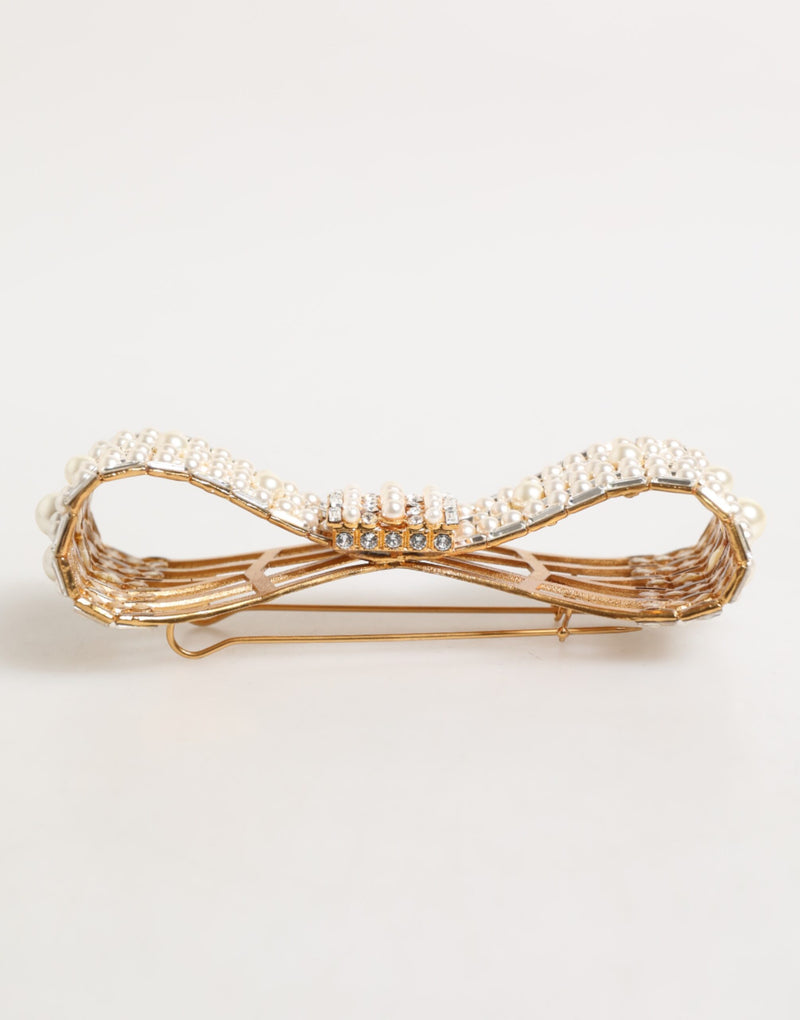 Broche dourado de latão com cristal de vidro e pérolas artificiais Dolce & Gabbana