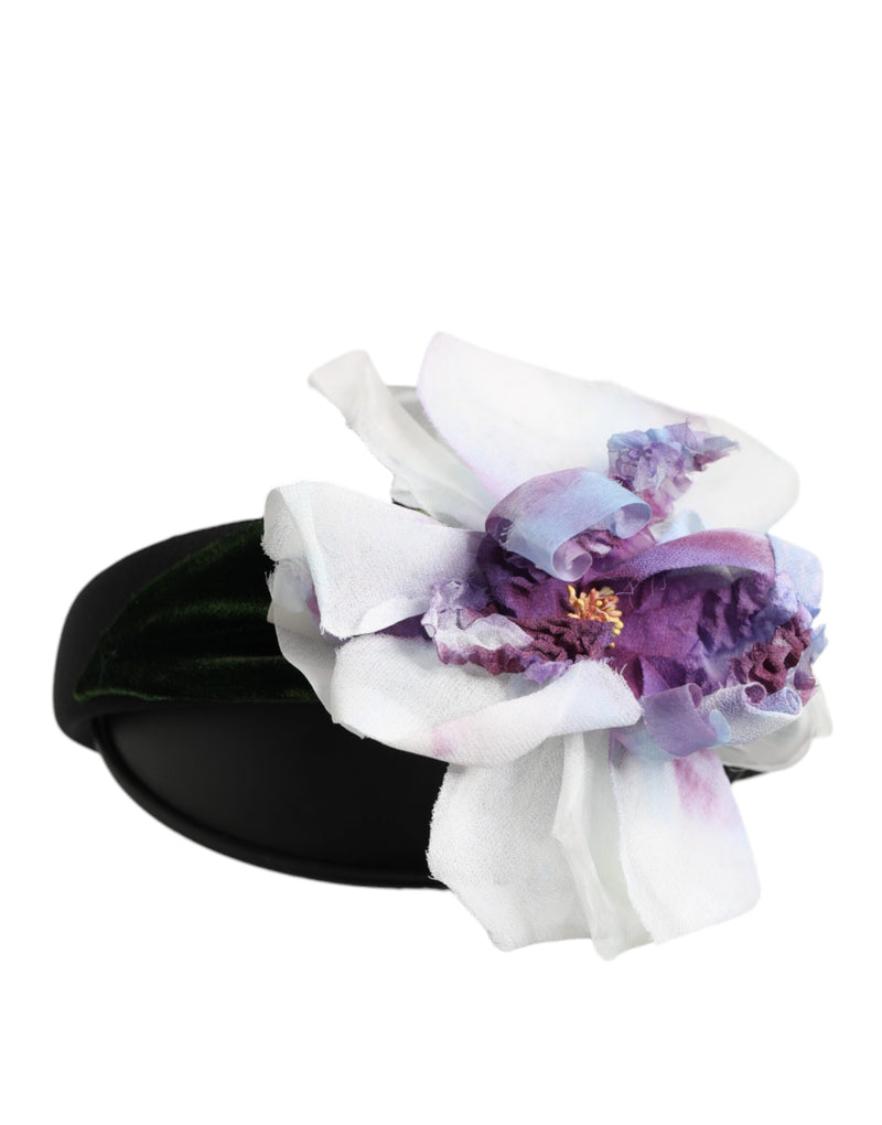 Bandeau accessoire en soie noire, verte, violette et blanche à appliqué floral Dolce & Gabbana