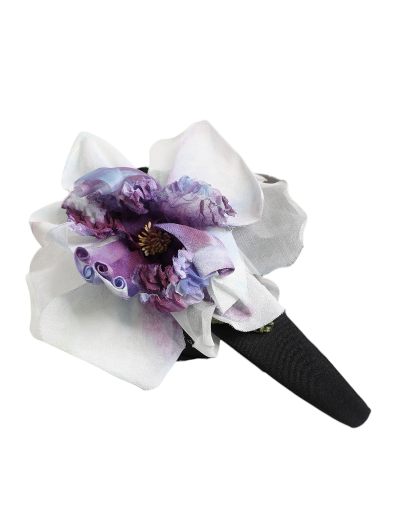 Bandeau accessoire en soie noire, verte, violette et blanche à appliqué floral Dolce & Gabbana