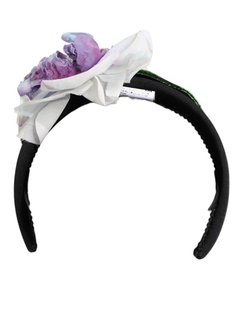 Bandeau accessoire en soie noire, verte, violette et blanche à appliqué floral Dolce & Gabbana