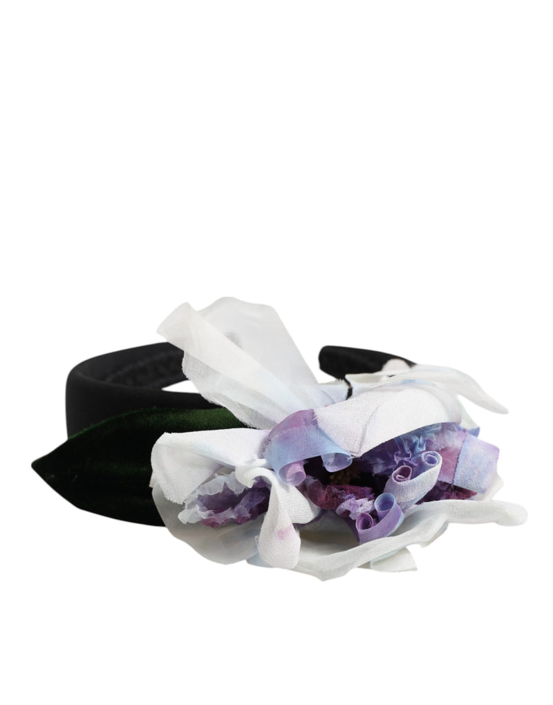 Bandeau accessoire en soie noire, verte, violette et blanche à appliqué floral Dolce & Gabbana