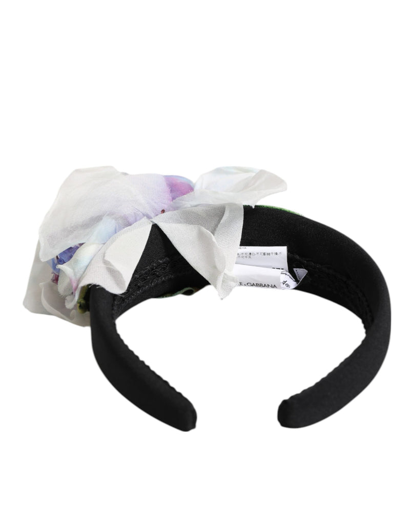 Bandeau accessoire en soie noire, verte, violette et blanche à appliqué floral Dolce & Gabbana