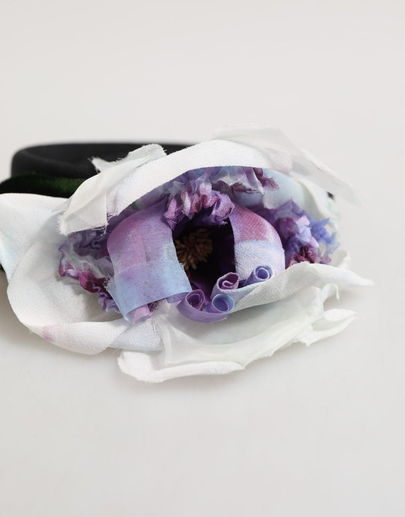 Bandeau accessoire en soie noire, verte, violette et blanche à appliqué floral Dolce & Gabbana