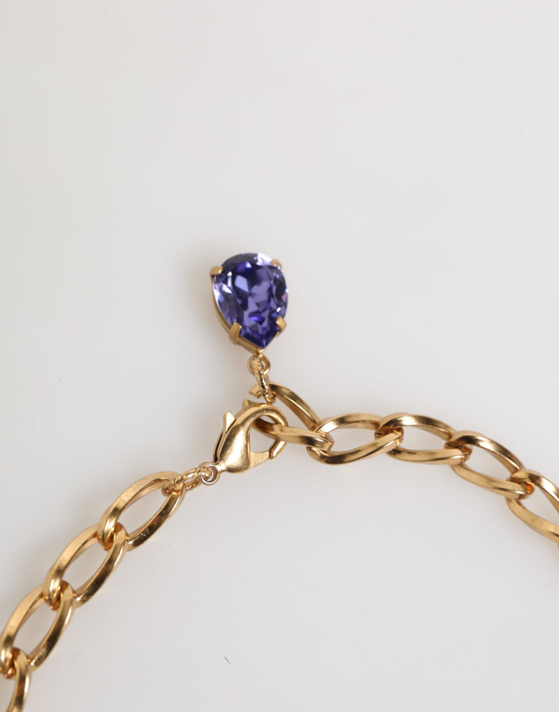 Collar con colgante floral morado de perlas de cristal y latón dorado de Dolce & Gabbana