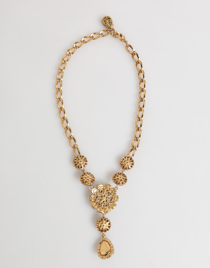 Collar con colgante floral morado de perlas de cristal y latón dorado de Dolce & Gabbana