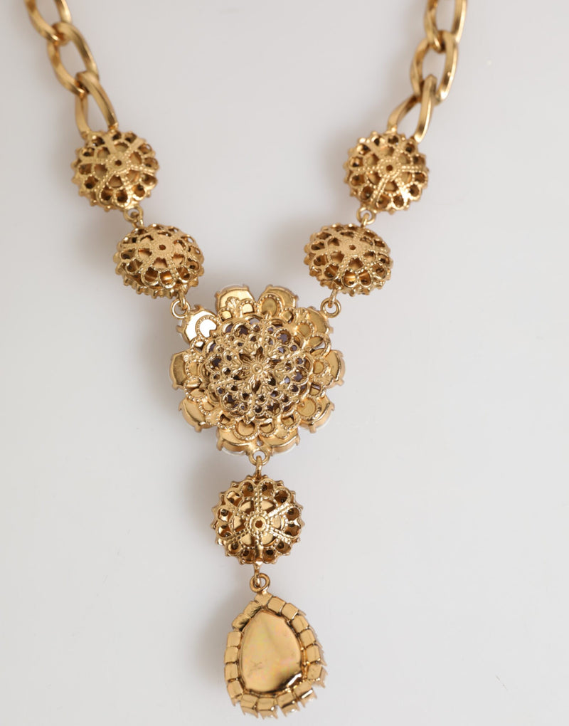 Collar con colgante floral morado de perlas de cristal y latón dorado de Dolce & Gabbana
