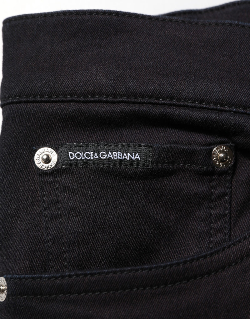 Dolce & Gabbana Black Cotton Blend Skinny Men Trouser Pants