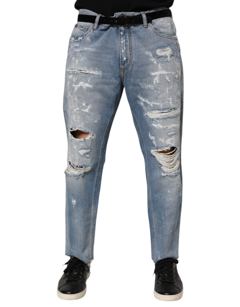 Dolce & Gabbana Jeans blu in denim effetto vissuto e strappati