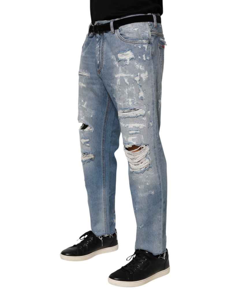 Dolce & Gabbana Jeans blu in denim effetto vissuto e strappati