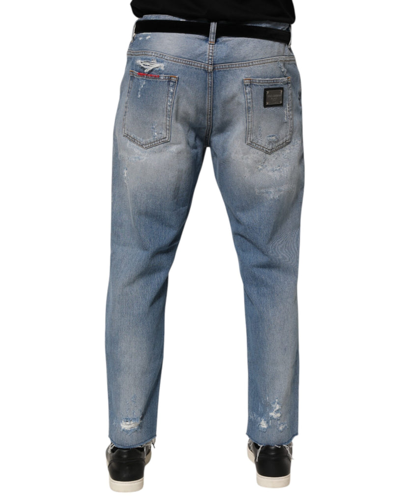 Dolce & Gabbana Jeans blu in denim effetto vissuto e strappati