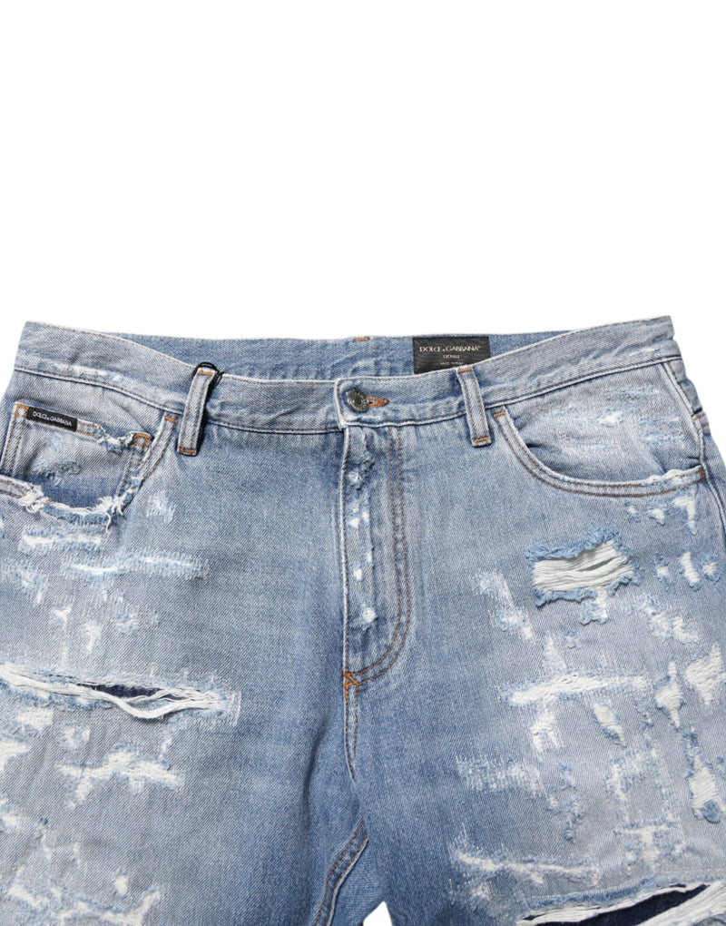 Dolce & Gabbana Jeans blu in denim effetto vissuto e strappati