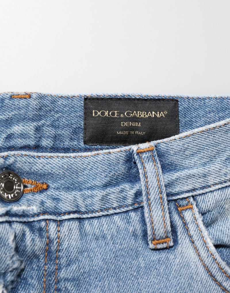 Dolce & Gabbana Jeans blu in denim effetto vissuto e strappati