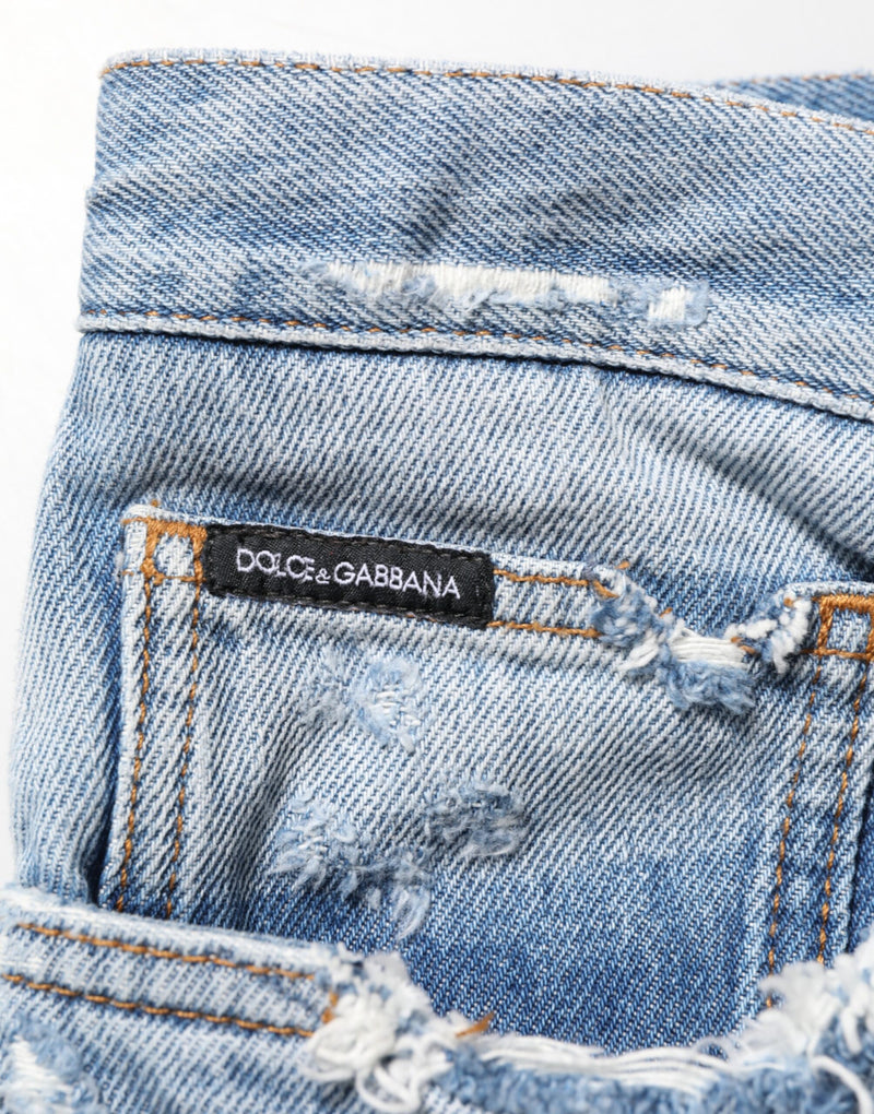 Dolce & Gabbana Jeans blu in denim effetto vissuto e strappati
