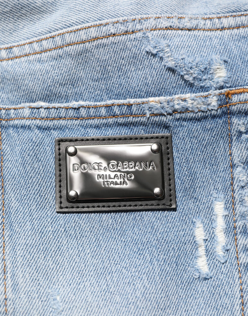 Dolce & Gabbana Jeans blu in denim effetto vissuto e strappati