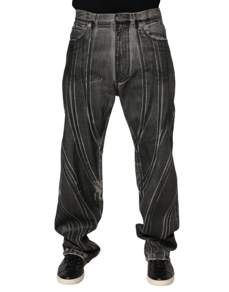 Jean noir et gris en denim à imprimé graphique Dolce & Gabbana
