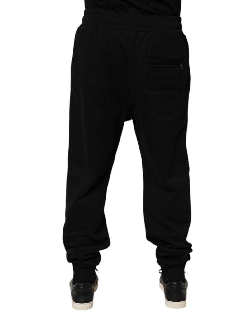 Dolce & Gabbana Black Cotton Drawstring Logo Sweatpants Pants