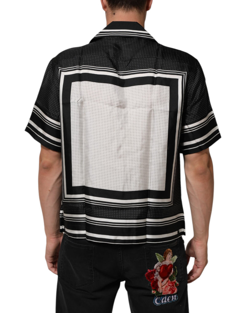 Camisa polo casual Dolce & Gabbana preta e branca com estampa de listras e pontos