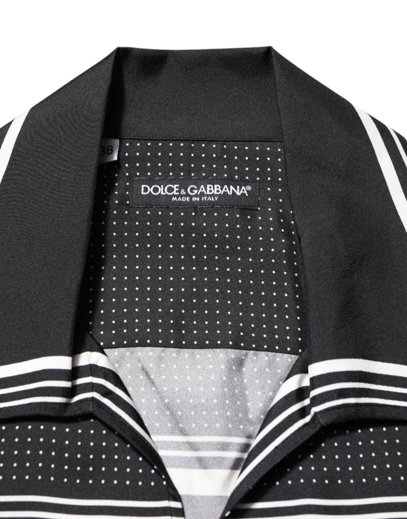 Camisa polo casual Dolce & Gabbana preta e branca com estampa de listras e pontos