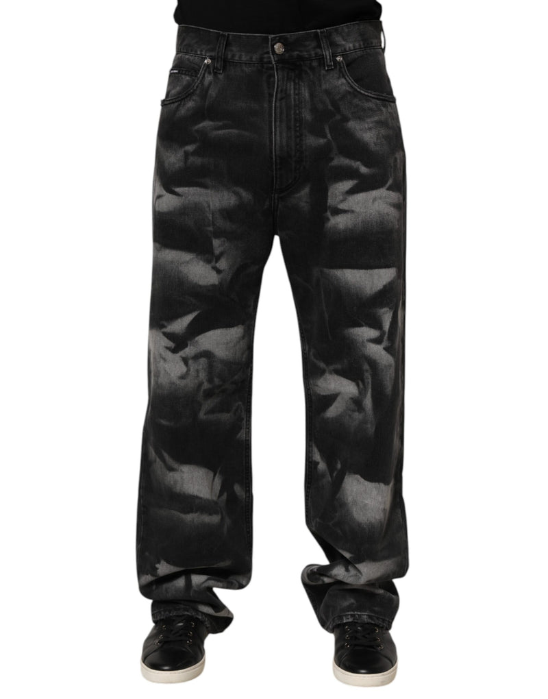 Jeans rectos negros de mezclilla con efecto marmolado de Dolce & Gabbana