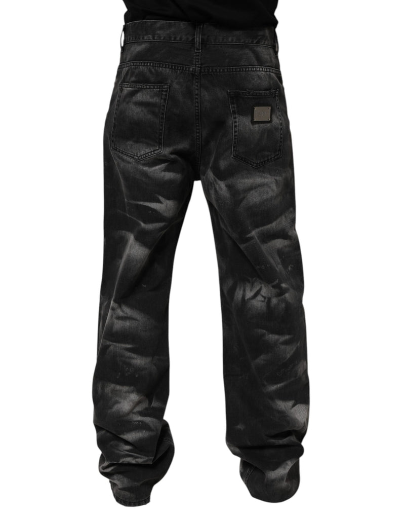 Jeans rectos negros de mezclilla con efecto marmolado de Dolce & Gabbana