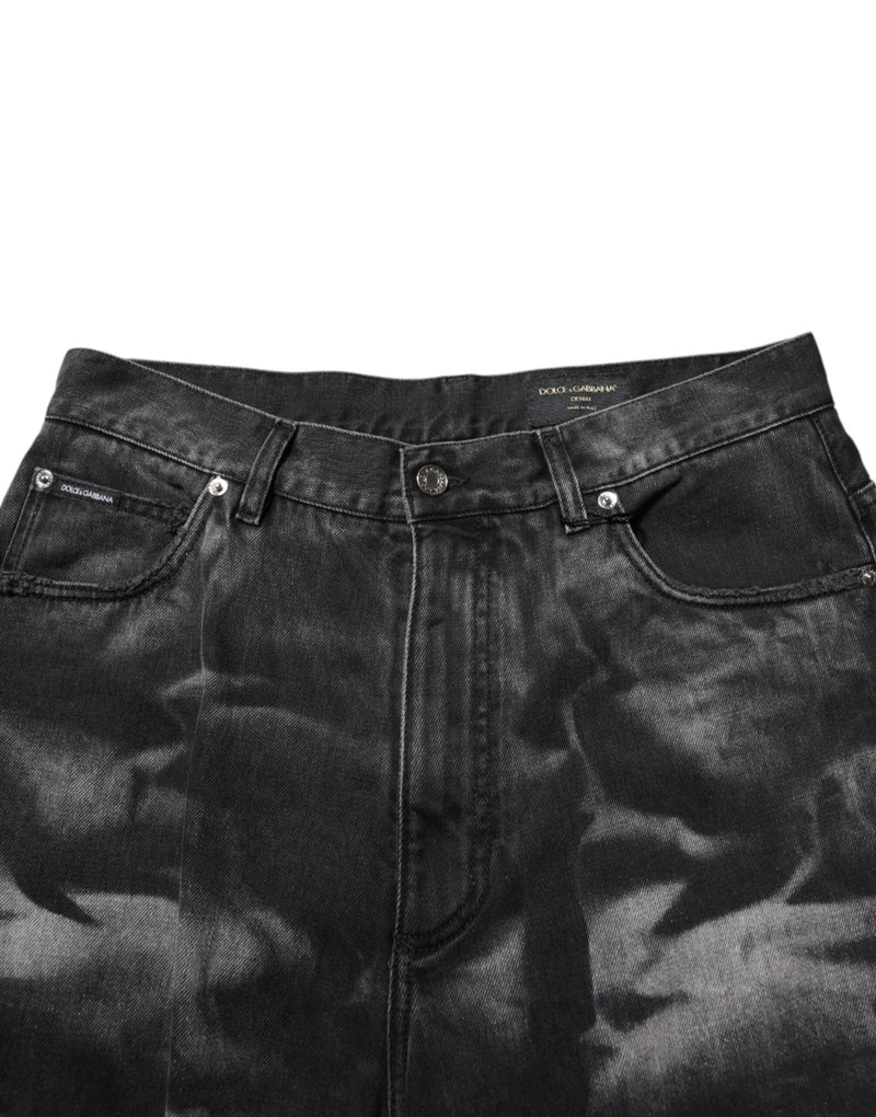 Jeans rectos negros de mezclilla con efecto marmolado de Dolce & Gabbana