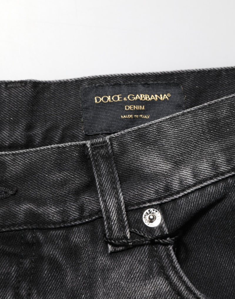 Jeans rectos negros de mezclilla con efecto marmolado de Dolce & Gabbana