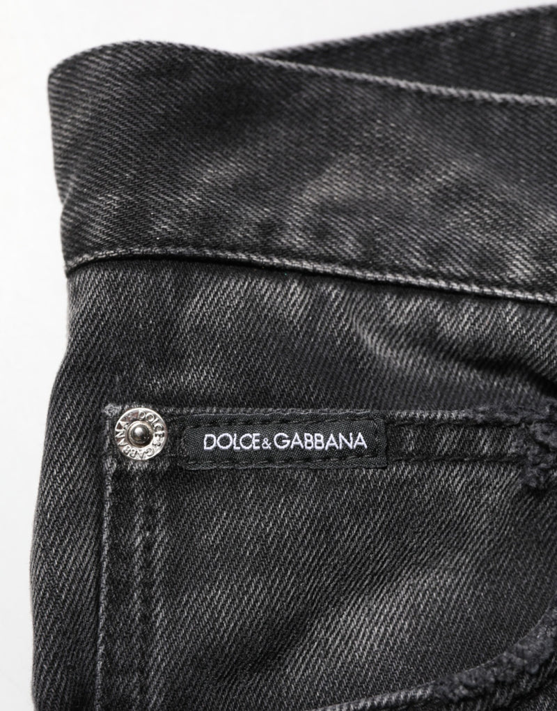 Jeans rectos negros de mezclilla con efecto marmolado de Dolce & Gabbana