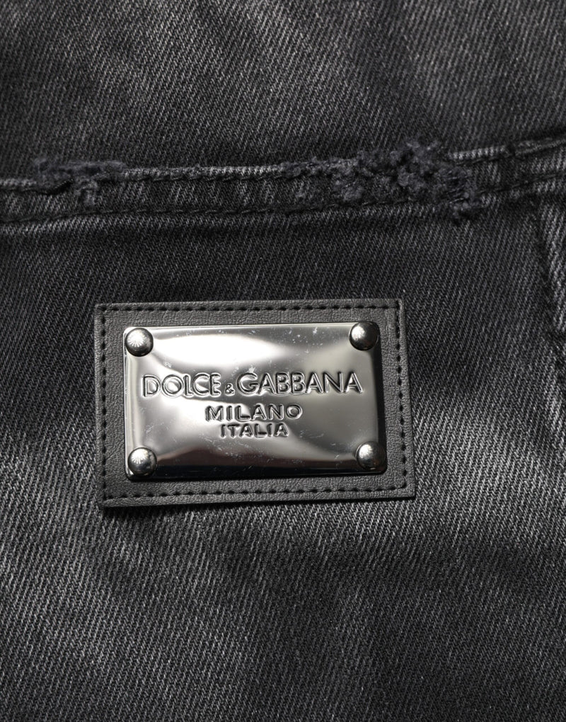 Jeans rectos negros de mezclilla con efecto marmolado de Dolce & Gabbana