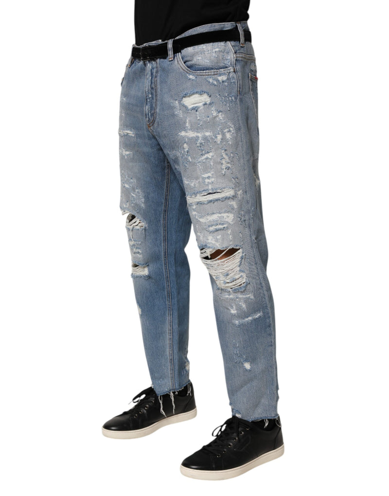 Dolce & Gabbana Blue Distressed Ripped Denim Trouser Jeans