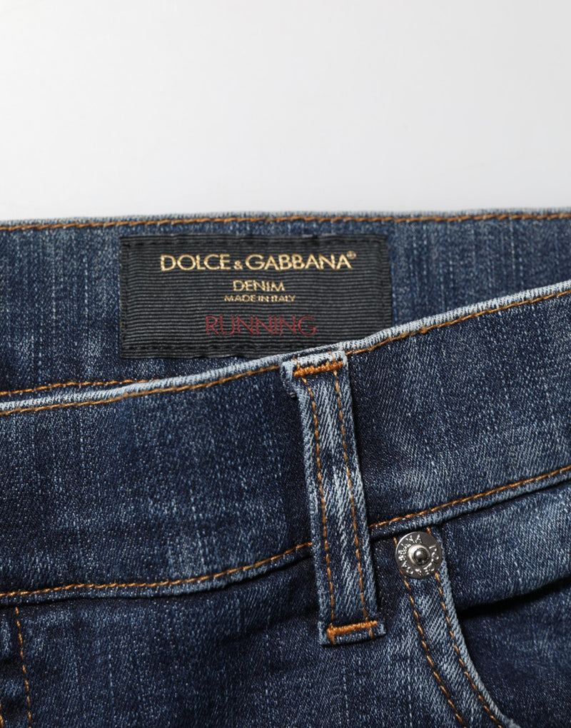 Dolce & Gabbana Dark Blue Washed Running Ripped Denim Jeans