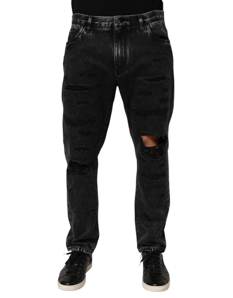 Vaqueros de denim de algodón negro desgastado, de corte holgado y con rotos Dolce & Gabbana