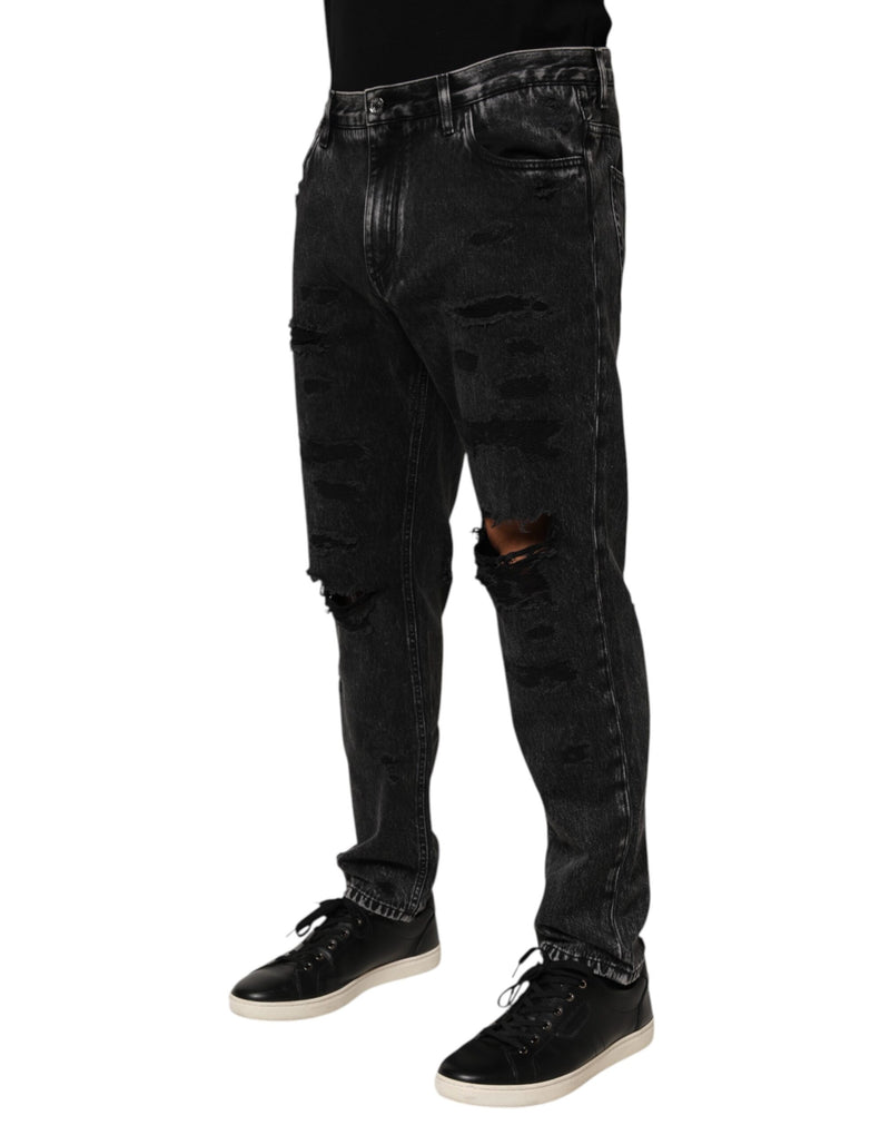Vaqueros de denim de algodón negro desgastado, de corte holgado y con rotos Dolce & Gabbana