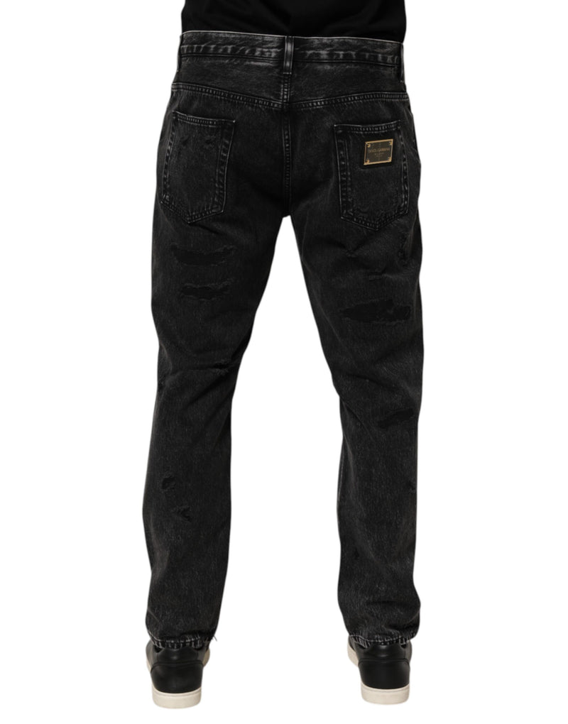 Vaqueros de denim de algodón negro desgastado, de corte holgado y con rotos Dolce & Gabbana