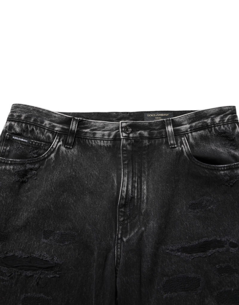 Vaqueros de denim de algodón negro desgastado, de corte holgado y con rotos Dolce & Gabbana