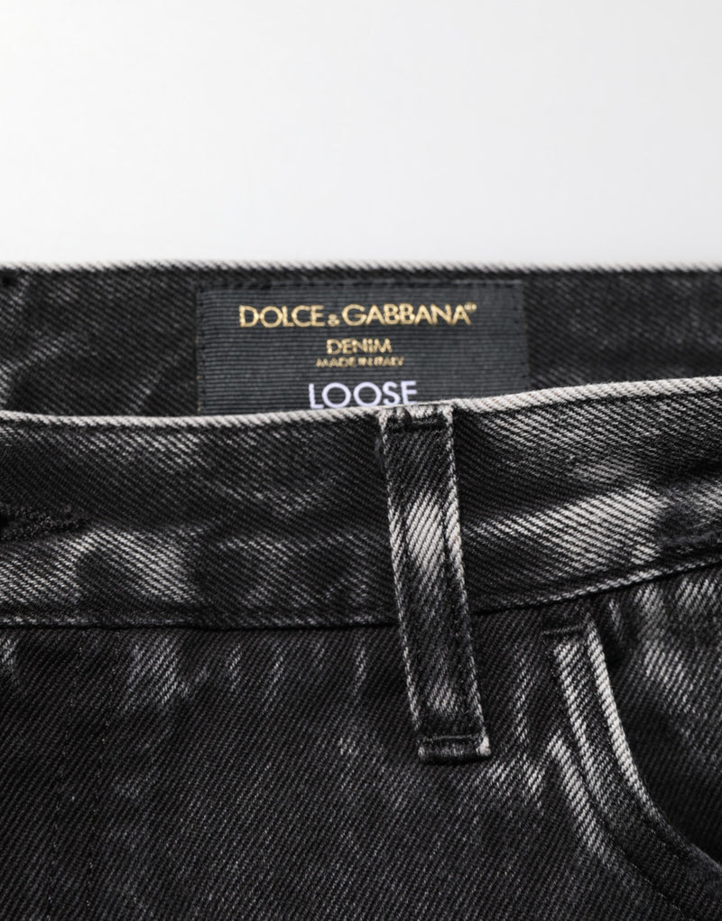 Vaqueros de denim de algodón negro desgastado, de corte holgado y con rotos Dolce & Gabbana