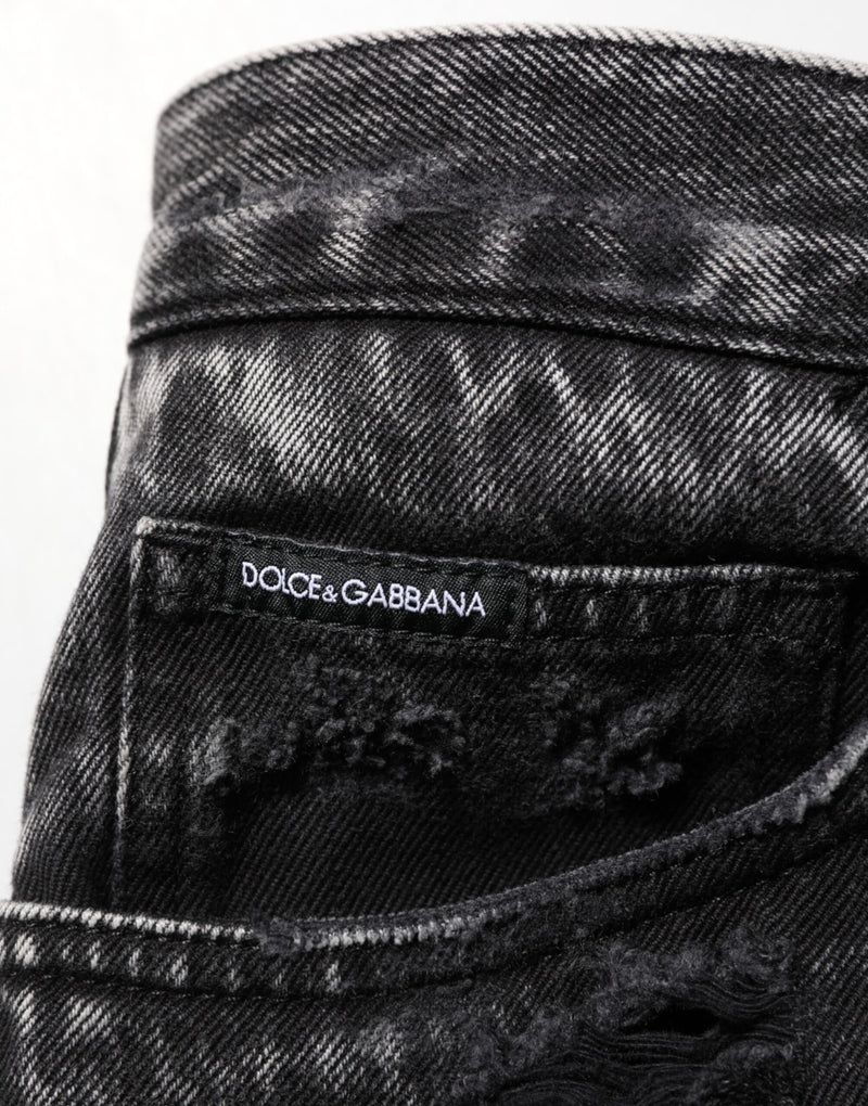 Vaqueros de denim de algodón negro desgastado, de corte holgado y con rotos Dolce & Gabbana