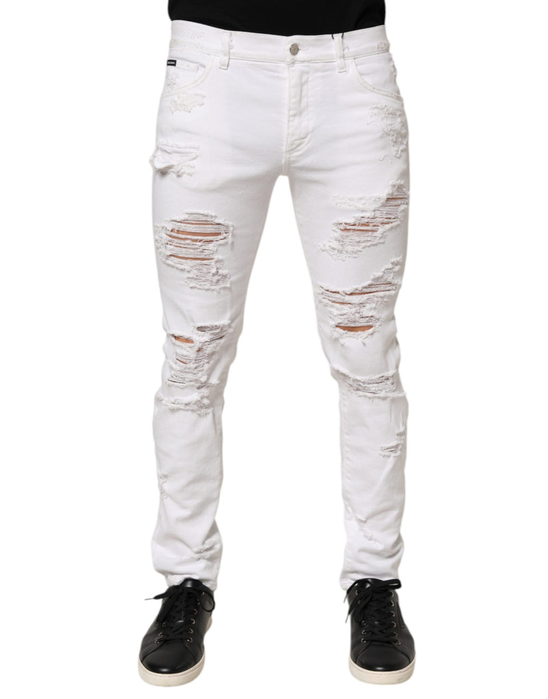 Dolce & Gabbana Jeans in denim bianco effetto vissuto e strappato
