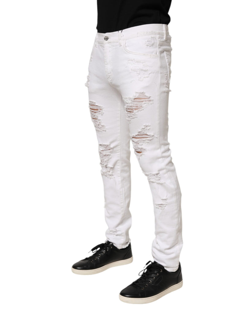 Dolce & Gabbana Jeans in denim bianco effetto vissuto e strappato