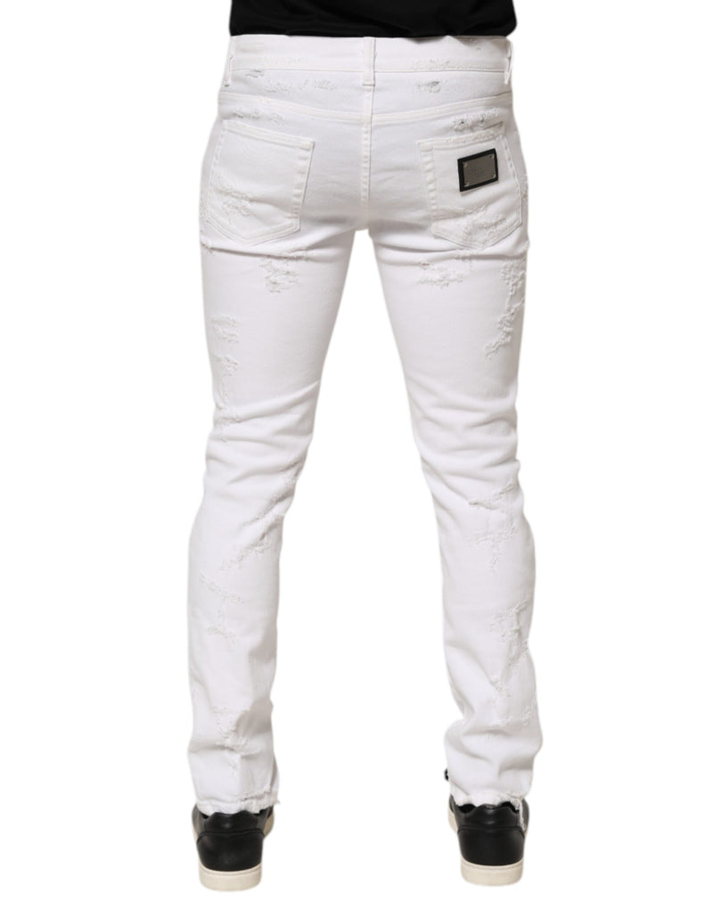 Dolce & Gabbana Jeans in denim bianco effetto vissuto e strappato