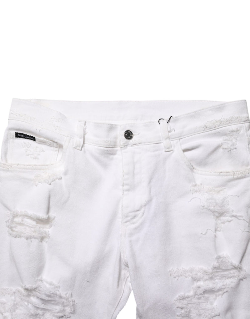 Dolce & Gabbana Jeans in denim bianco effetto vissuto e strappato