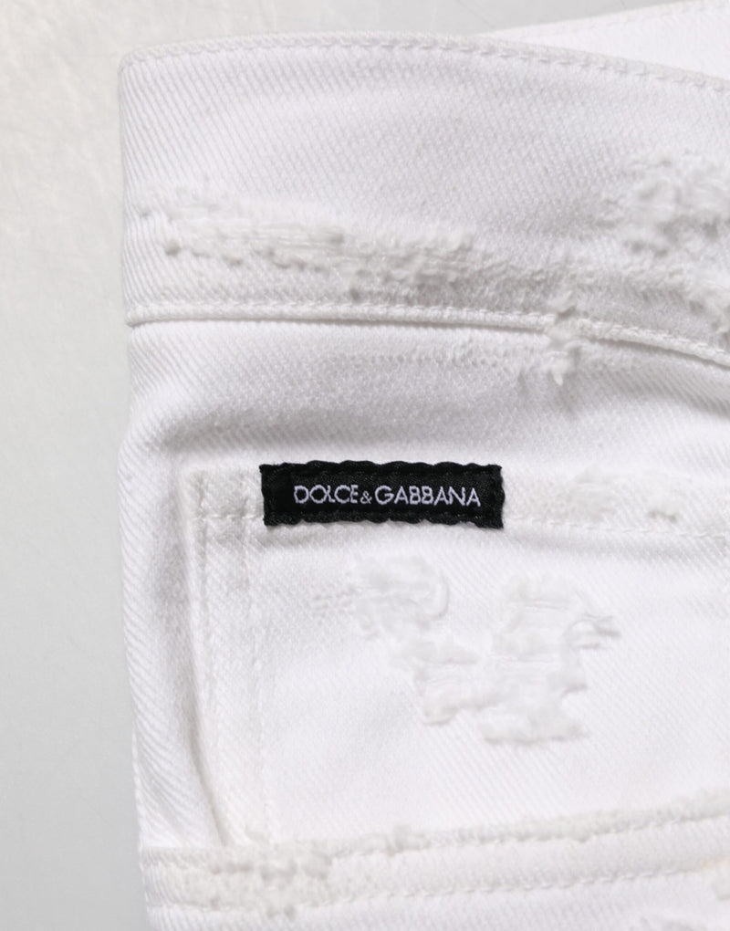 Dolce & Gabbana Jeans in denim bianco effetto vissuto e strappato