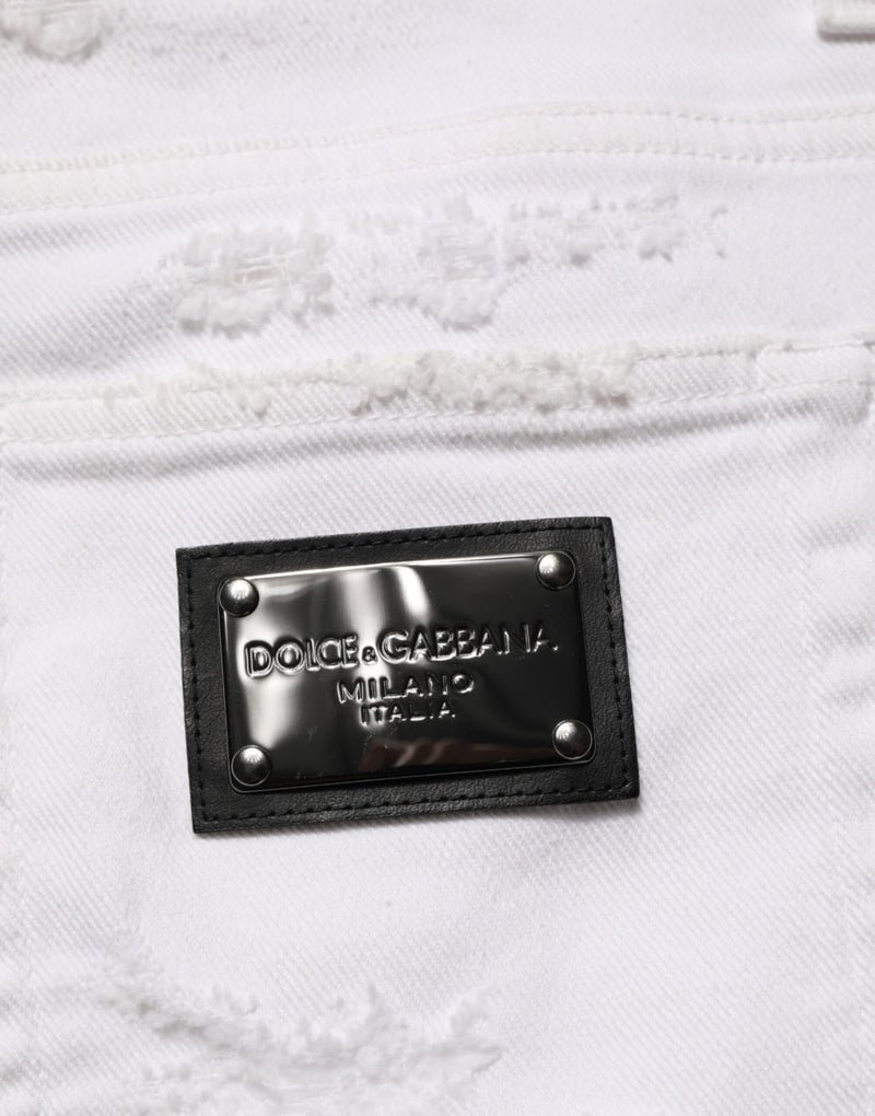 Dolce & Gabbana Jeans in denim bianco effetto vissuto e strappato