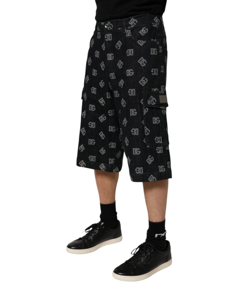 Bermudas cargo de denim negro con monograma para hombre Dolce & Gabbana