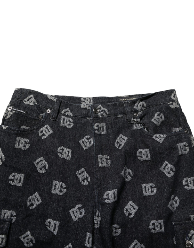 Bermudas cargo de denim negro con monograma para hombre Dolce & Gabbana