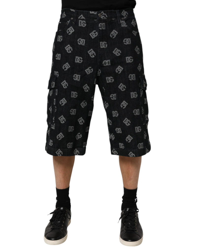 Bermudas cargo de denim negro con monograma para hombre Dolce & Gabbana